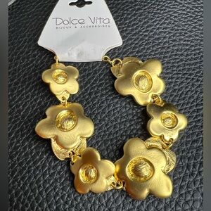RARE Vintage Dolce Vita France Gold Tone Flower Panel Bracelet Signed 8”